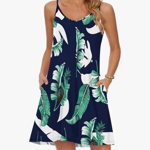 Tropical Print Spaghetti Strap Dress